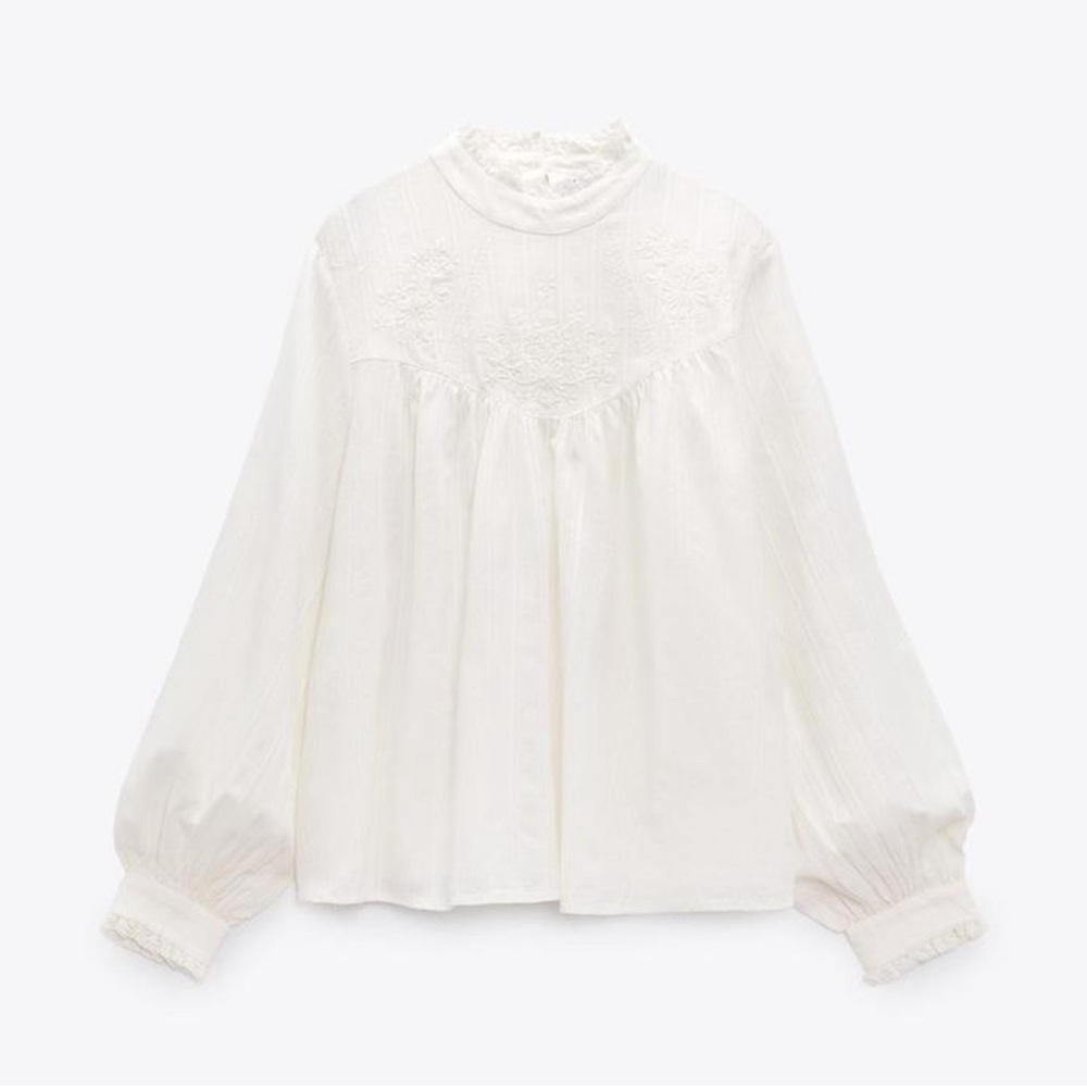 Zara EMBROIDERED ROMANTIC BLOUSE